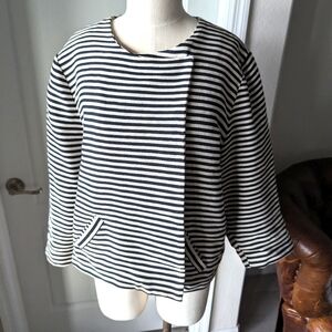 Chico's Black & White Striped Cropped Dress Jacket